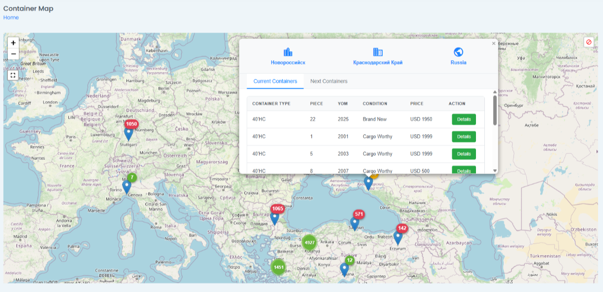 Container Locations Map – Glosy Software